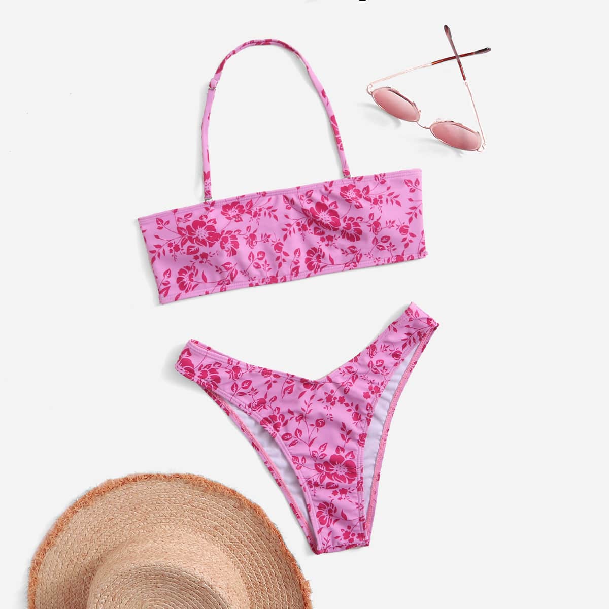 

Floral Print High Cut Bikini Swimsuit, Multicolor