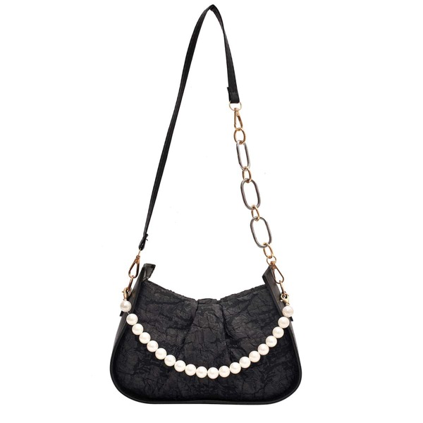 

Pearls Decor Textured Square Bag, Black