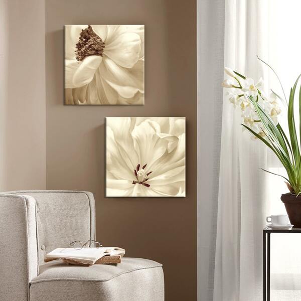 

2pcs Flower Print Unframed Painting, Multicolor