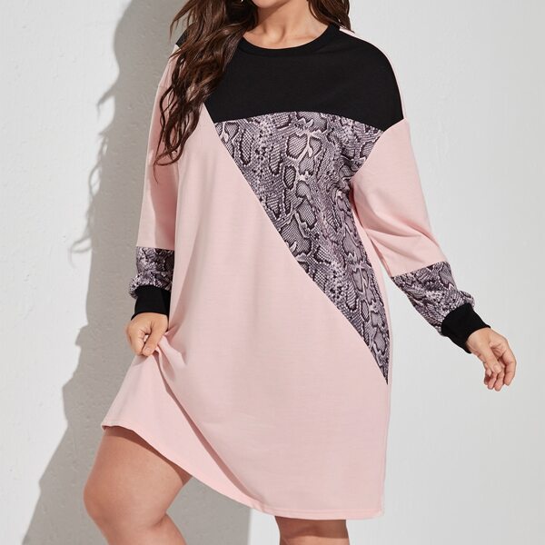 

Plus Snakeskin Panel Colorblock Dress, Multicolor