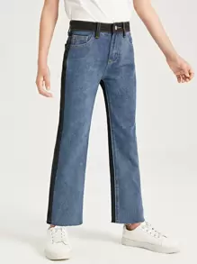 SHEIN Cô gái Quần jean Hai âm quần ống rộng - Rửa trung bình - Xem 1