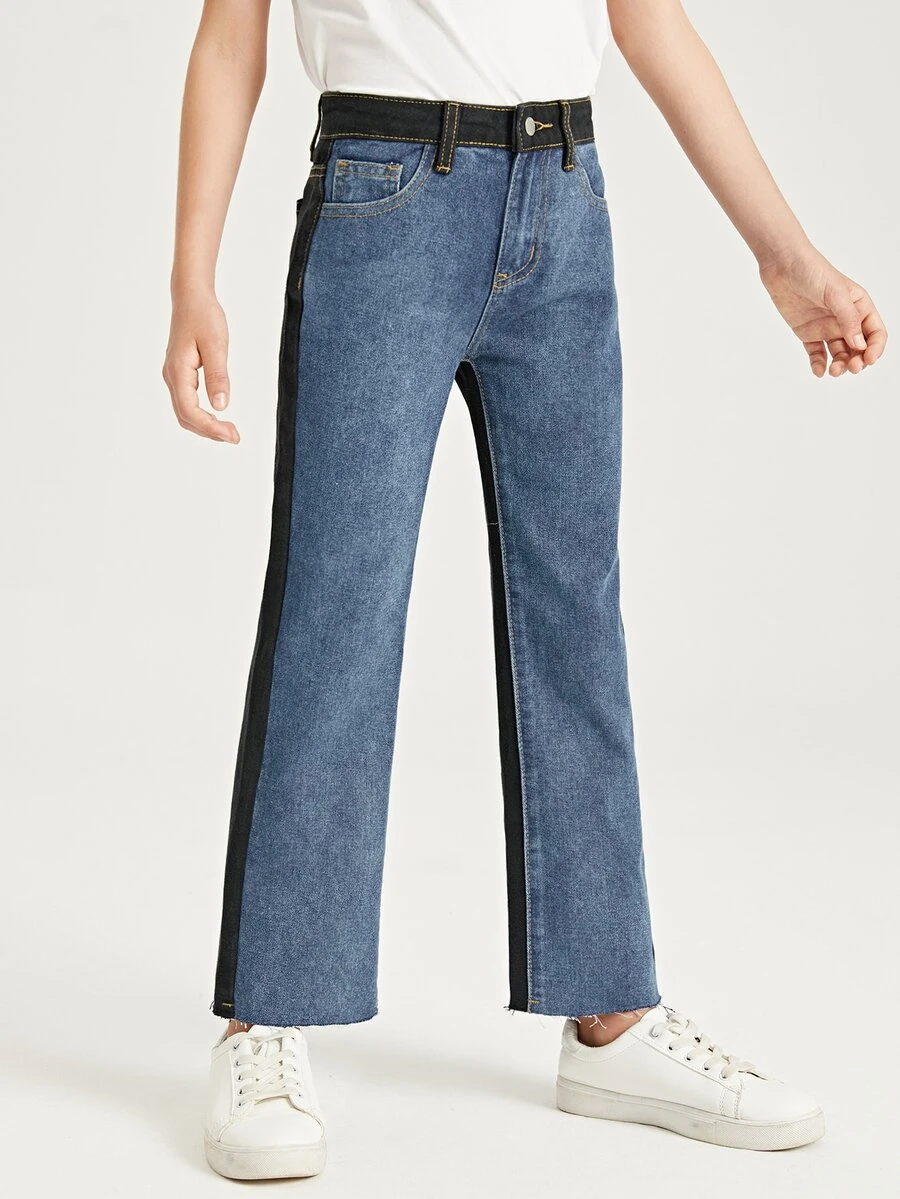 SHEIN Cô gái Quần jean Hai âm quần ống rộng - Rửa trung bình - Xem 1