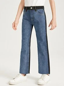 SHEIN Cô gái Quần jean Hai âm quần ống rộng - Rửa trung bình - Xem 3