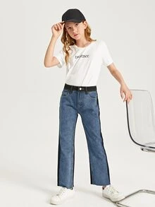 SHEIN Cô gái Quần jean Hai âm quần ống rộng - Rửa trung bình - Xem 4