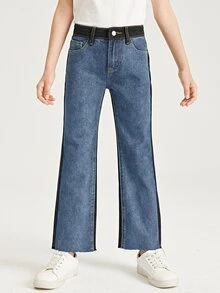 SHEIN Cô gái Quần jean Hai âm quần ống rộng - Rửa trung bình - Xem 5