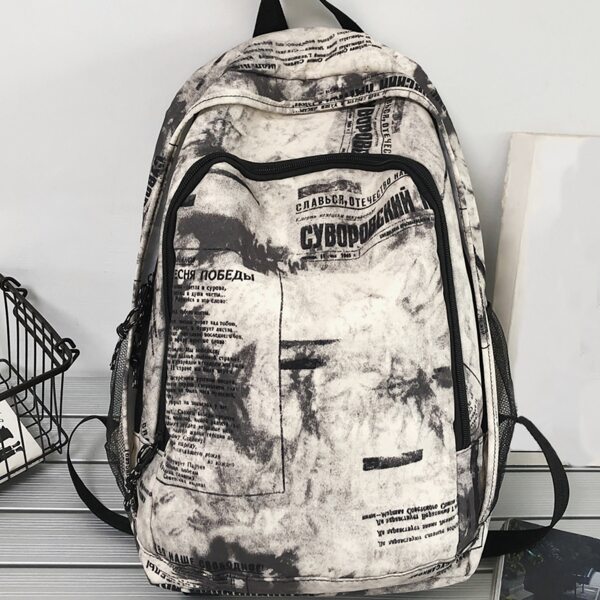 

Men Newspaper Graphic Backpack, Beige