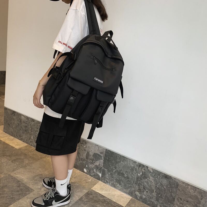 

Zip Front Double Buckle Backpack, Black