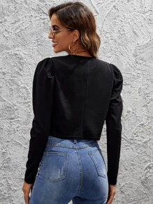 SHEIN Clasi 羊腿袖開門襟短夾克 - 黑色 - 查看 2