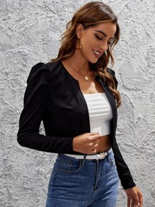 SHEIN Clasi 羊腿袖開門襟短夾克 - 黑色 - 查看 5