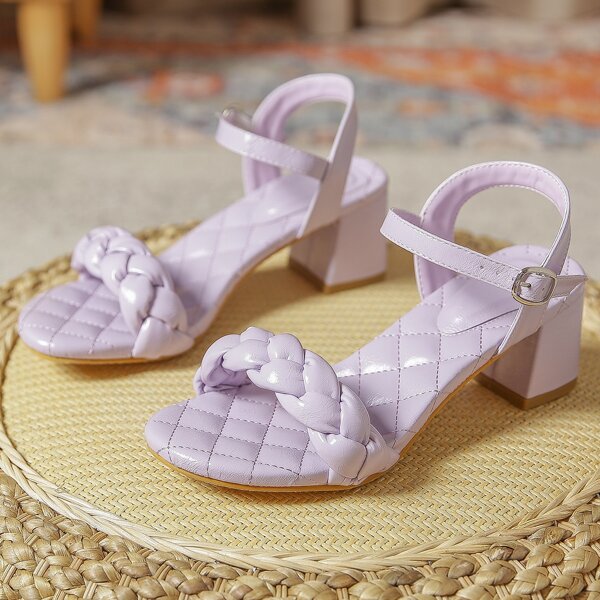 

Solid Quilted Braided Design Chunky Strappy Sandals, Mauve purple