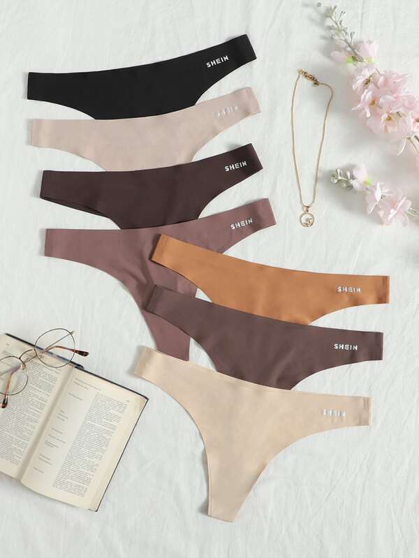 7 paquetes Conjunto de tangas sexy sin marcas de color sólido