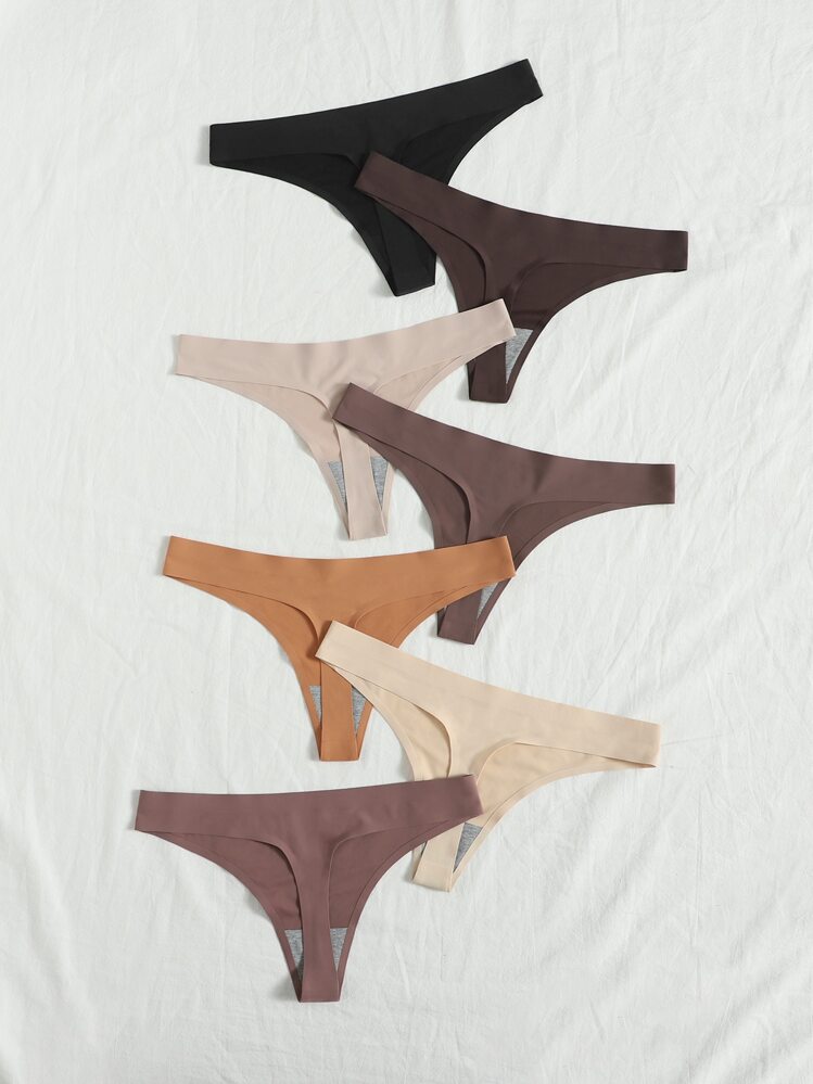7packs Solid No Show Sexy Thongs Set - Multicolor - View 2