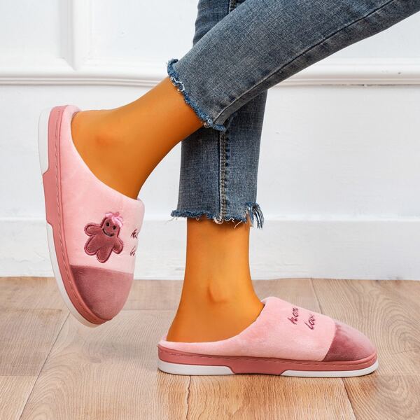 

Two Tone Cartoon Graphic Slippers, Pink