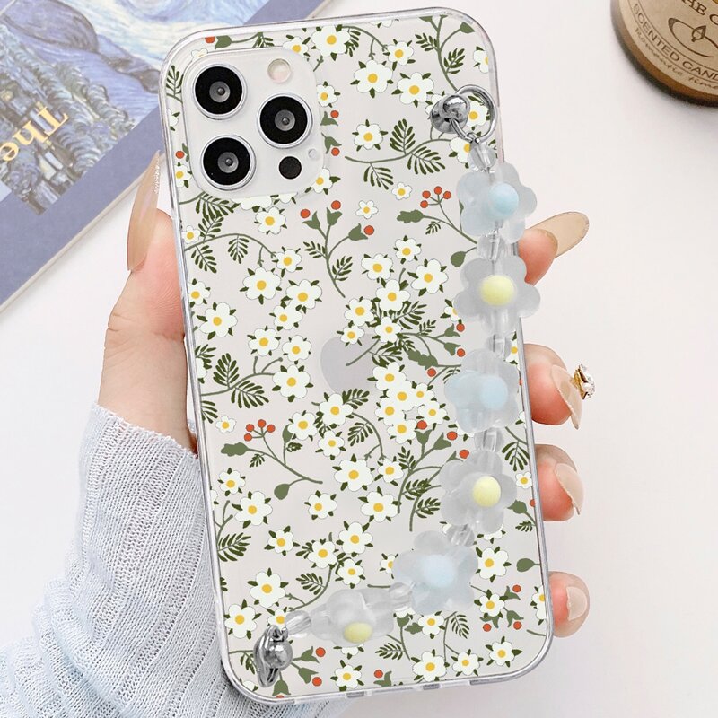 

Floral Phone Case With Flower Decor Hand Strap, Multicolor
