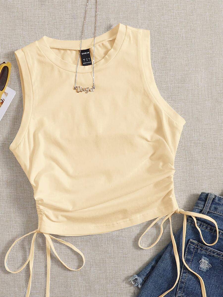 SHEIN EZwear Women's Solid Color Minimalist Sleeveless Knit Tank Top, Everyday Wear - Apricot - View 1