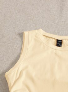 SHEIN EZwear Women's Solid Color Minimalist Sleeveless Knit Tank Top, Everyday Wear - Apricot - View 4