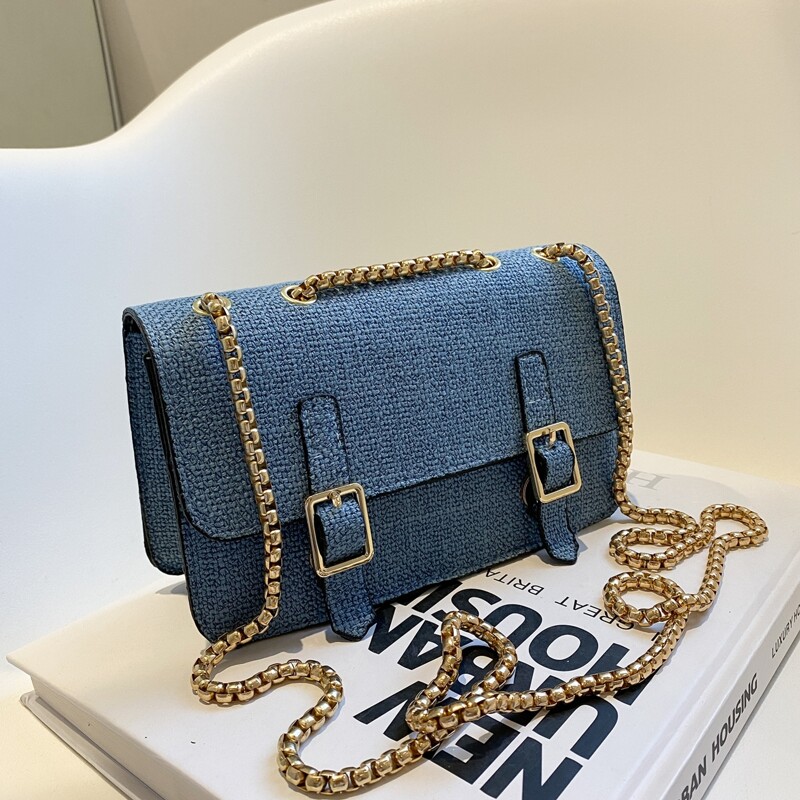 

Double Buckle Flap Shoulder Bag, Blue