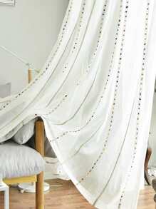 Embroidery Single Panel Curtain - White - View 1