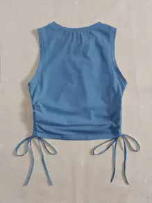 SHEIN EZwear 抽繩抽褶側短版背心上衣 - 霧霾藍 - 查看 2