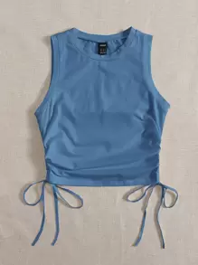 SHEIN EZwear 抽繩抽褶側短版背心上衣 - 霧霾藍 - 查看 4