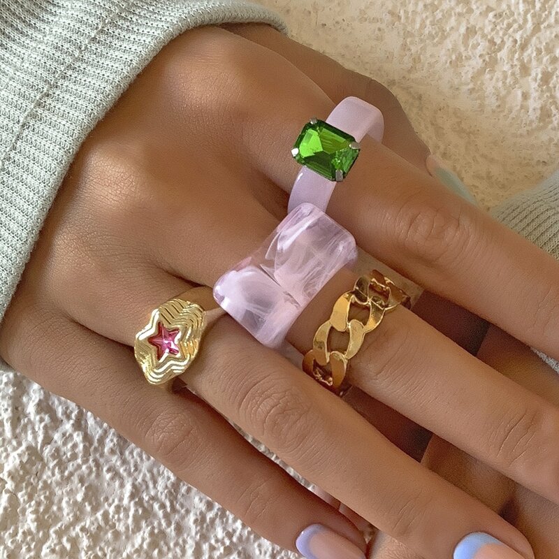 

4pcs Star Detail Ring, Gold