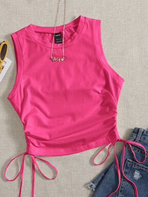 SHEIN EZwear Tricou cu șnur, fântână, crop lateral, roz de vară