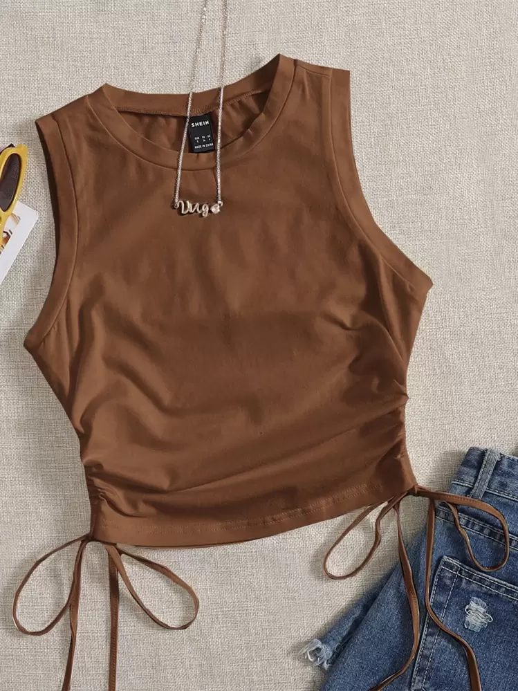 SHEIN EZwear Summer Drawstring Ruched Side Crop Tank Top | SHEIN USA