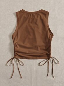 SHEIN EZwear Summer Drawstring Ruched Side Crop Tank Top - Brown - View 2