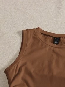 SHEIN EZwear Summer Drawstring Ruched Side Crop Tank Top - Brown - View 4