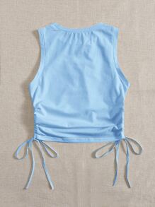 SHEIN EZwear Women's Solid Color Round Neck Side Drawstring Casual Knit Tank Top