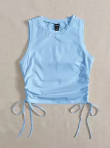 SHEIN EZwear Women's Solid Color Round Neck Side Drawstring Casual Knit Tank Top