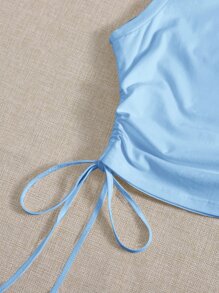 SHEIN EZwear Women's Solid Color Round Neck Side Drawstring Casual Knit Tank Top