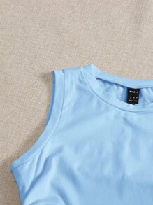 SHEIN EZwear Women's Solid Color Round Neck Side Drawstring Casual Knit Tank Top