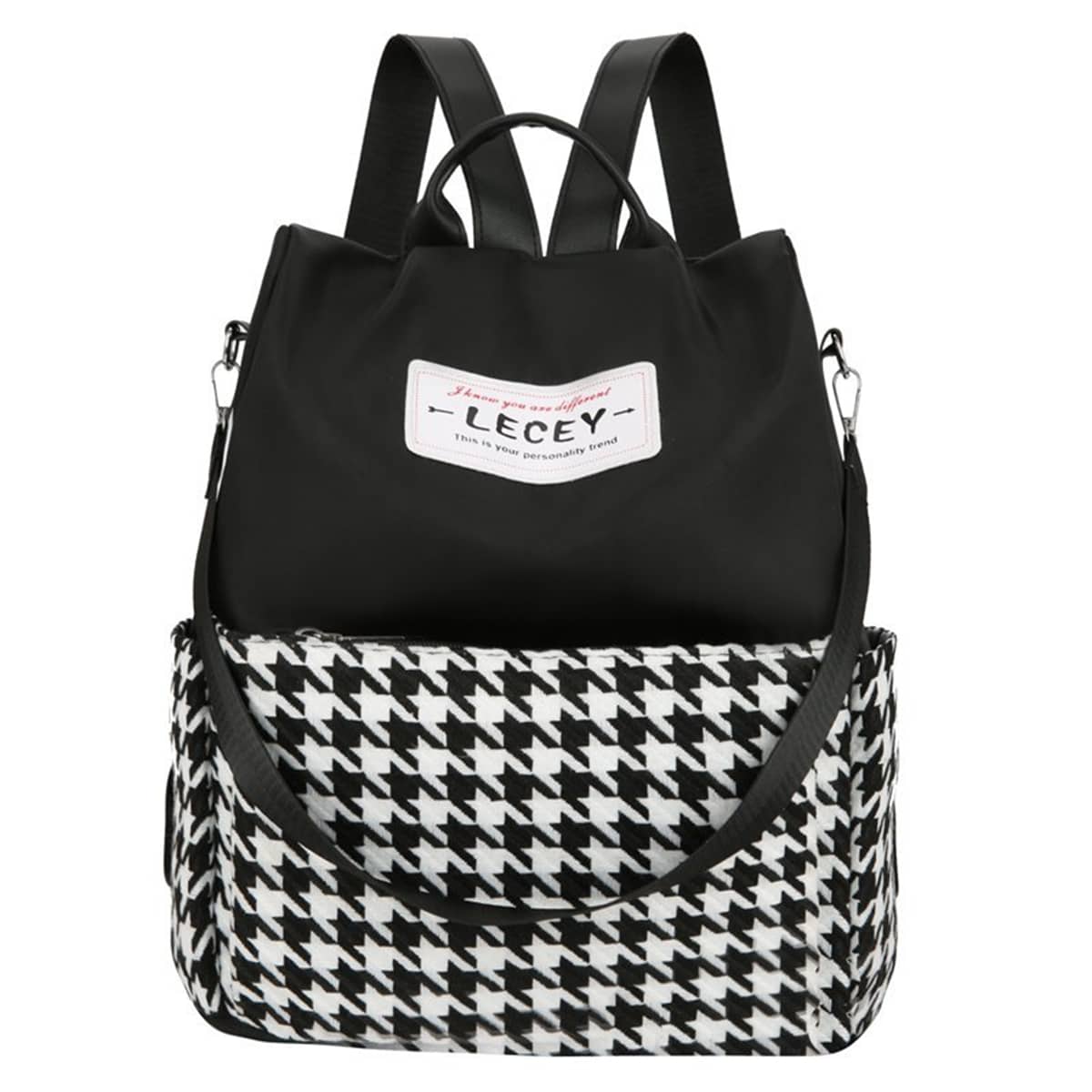 

Houndstooth Pattern Backpack, Black