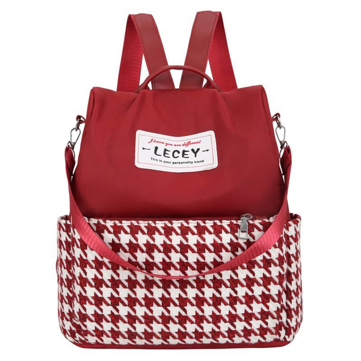 

Houndstooth Pattern Backpack, Red