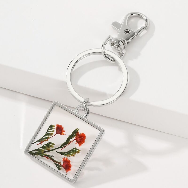 

Floral Charm Keychain, Silver