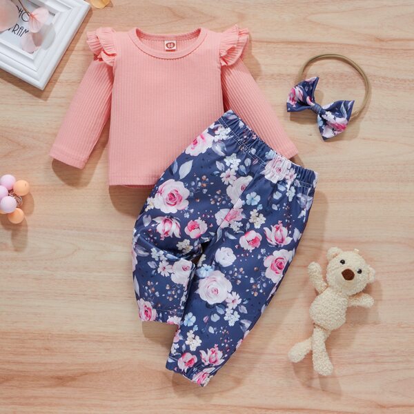 

Baby Ruffle Trim Top & Floral Print Pants, Multicolor