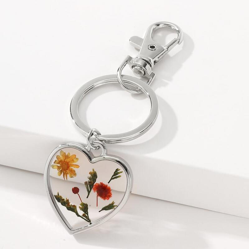 

Floral Charm Keychain, Silver