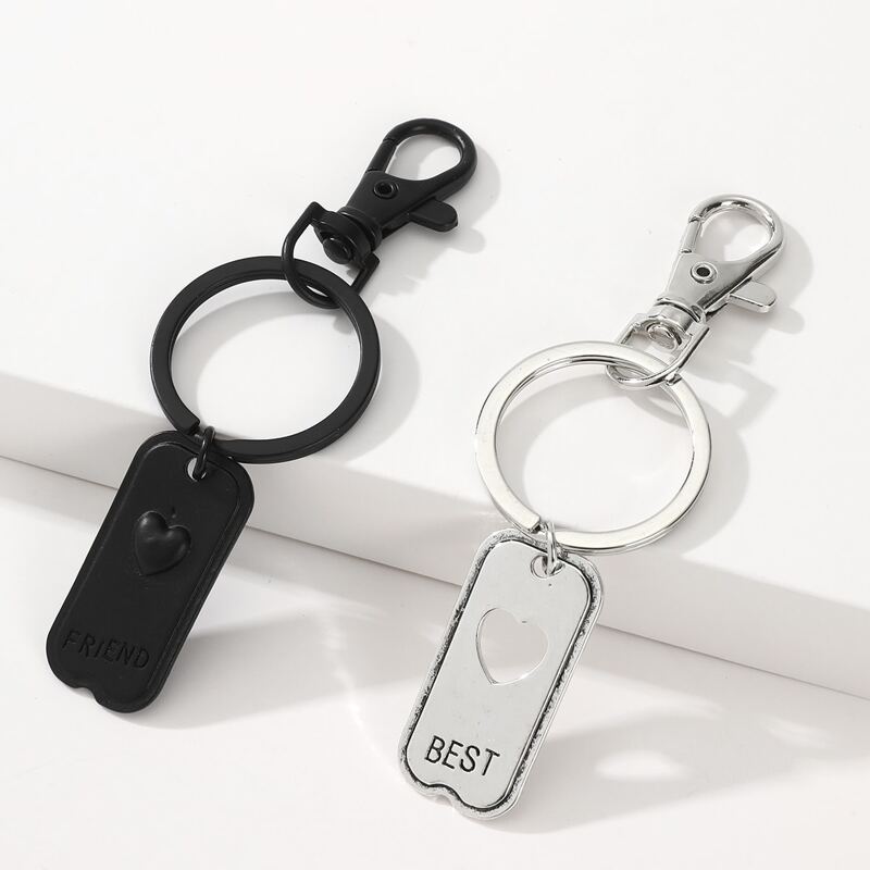 

2pcs Geo Charm Keychain, Black and white