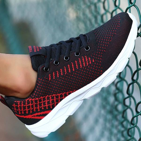 

Two Tone Lace-up Front Running Shoes, Red
