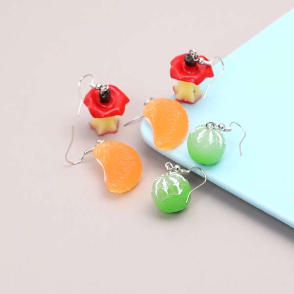 

3pairs Girls Fruit Decor Drop Earrings, Multicolor