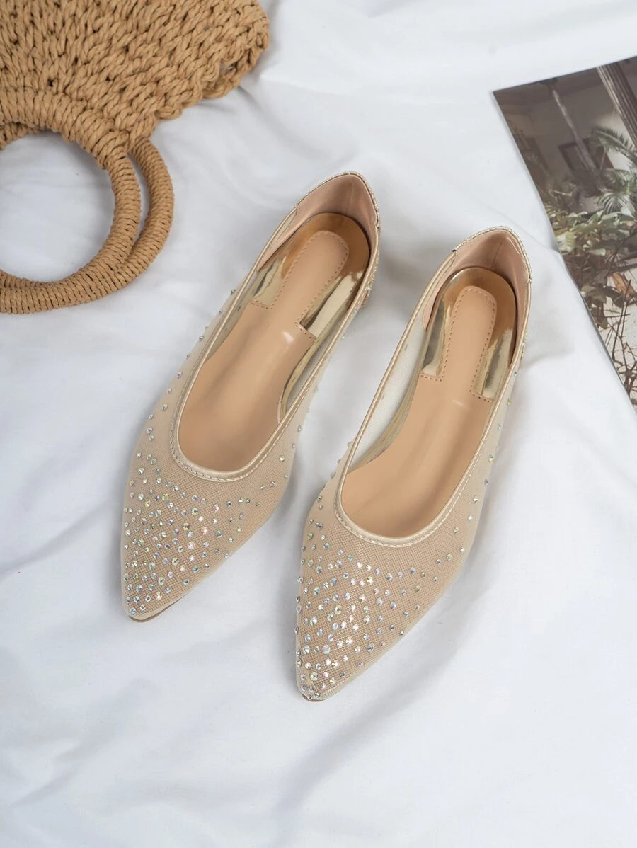 Fall/Winter Rhinestone Decor Point Toe Ballet Flats