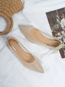Fall/Winter Rhinestone Decor Point Toe Ballet Flats
