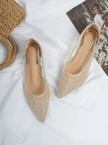 Fall/Winter Rhinestone Decor Point Toe Ballet Flats