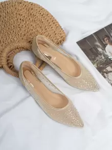 Fall/Winter Rhinestone Decor Point Toe Ballet Flats