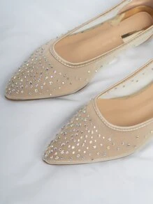 Fall/Winter Rhinestone Decor Point Toe Ballet Flats