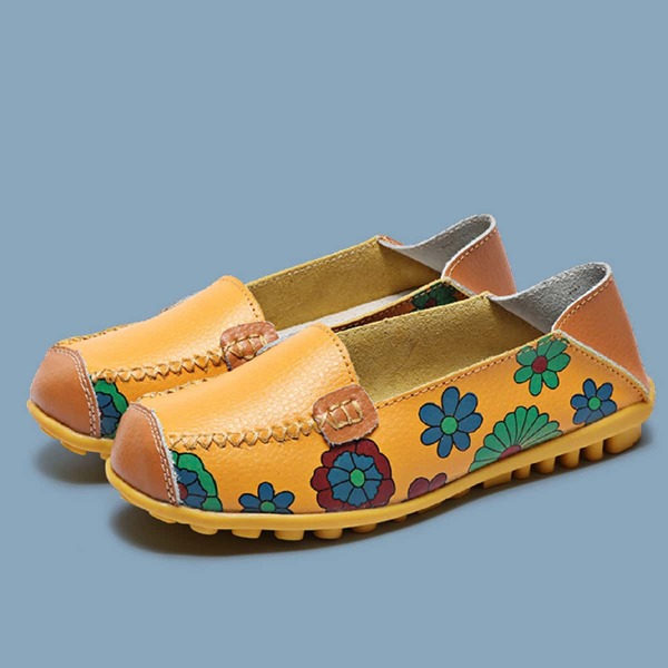 

Floral Pattern Stitch Detail Slip On Flats, Yellow