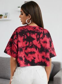 SHEIN Coolane Camiseta de tie dye con estampado de letra de hombros caídos - Multicolor - Ver 2