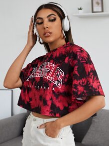 SHEIN Coolane Camiseta de tie dye con estampado de letra de hombros caídos - Multicolor - Ver 4