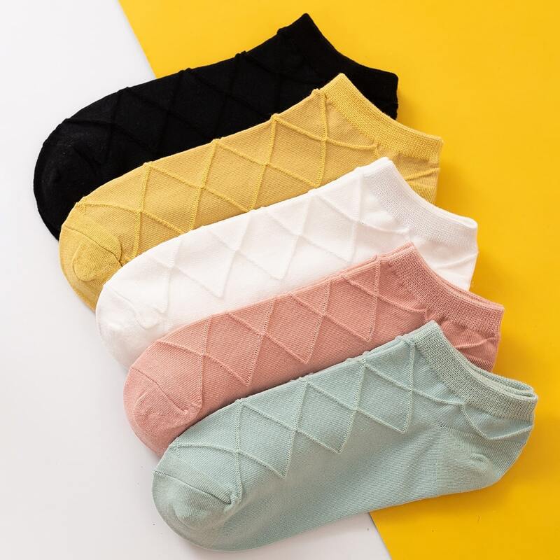 

5pairs Textured Ankle Socks, Multicolor